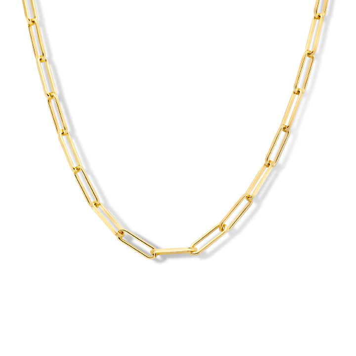 Zilveren ketting dames paperclip vierkante buis micron zilver verguld (geel)