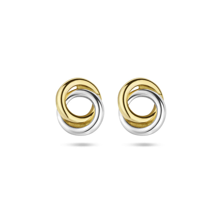 round earrings, bicolor, stamped in 14K yellow gold