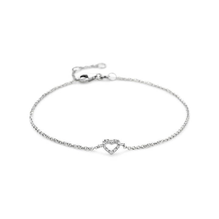 Gold bracelet ladies heart and diamond 14K white gold