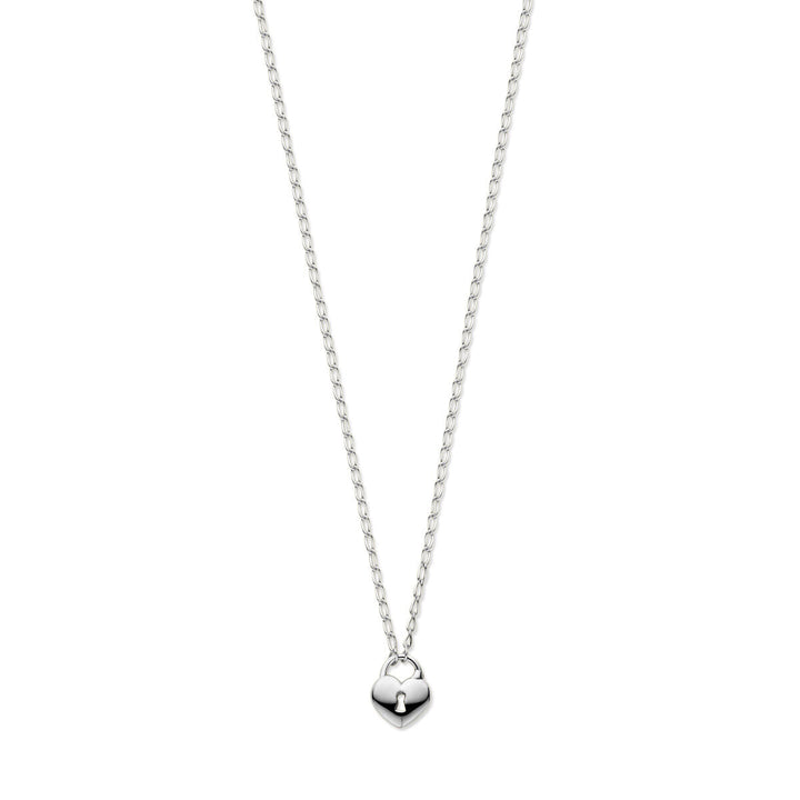 Silver ladies necklace with heart and lock rhodium plated