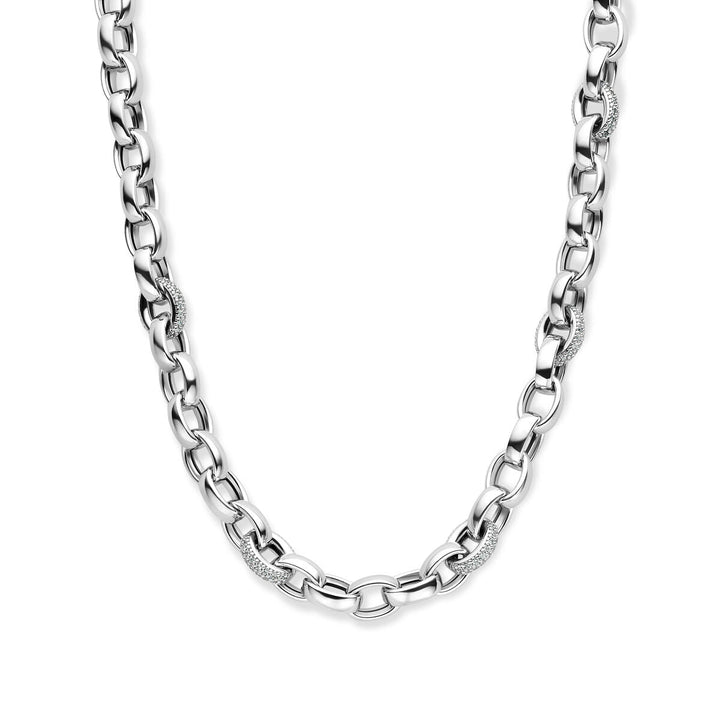 necklace jasseron oval zirconia 7.5 mm 45 cm silver rhodium plated