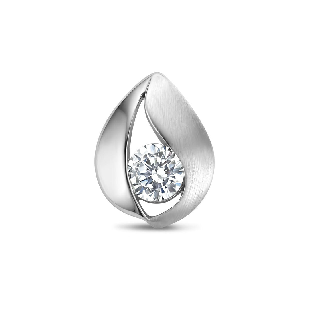 pendant drop zirconia poly/matte silver rhodium plated