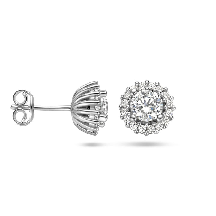 ear studs zirconia halo silver rhodium plated