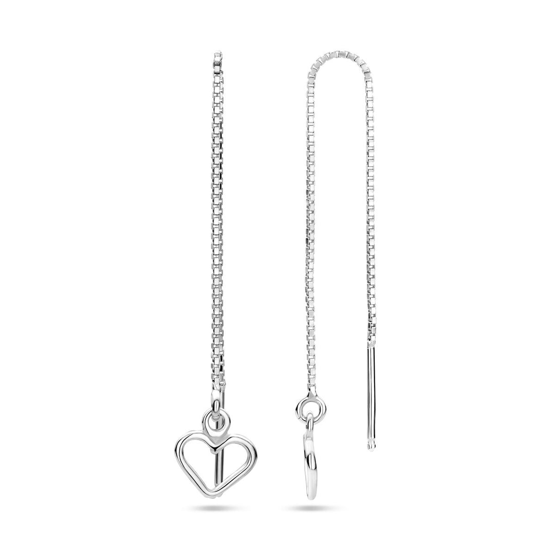pull-through earrings heart silver rhodium plated