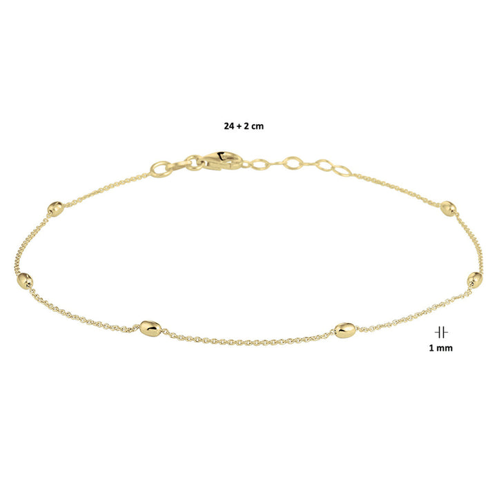Het Van der Kooij Collectie enkelbandje bolletjes is een 1,0 mm fijn zilver verguld (geel) dames enkelbandje, 24 + 2 cm lang, met kleine bolletjes en een karabijnsluiting-stijlvol én verstelbaar.