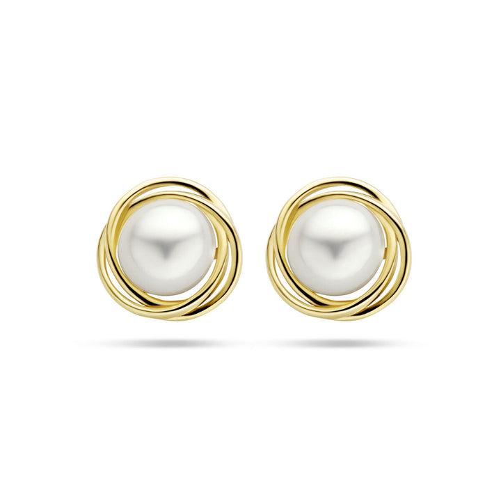 pearl ear studs 14K yellow gold