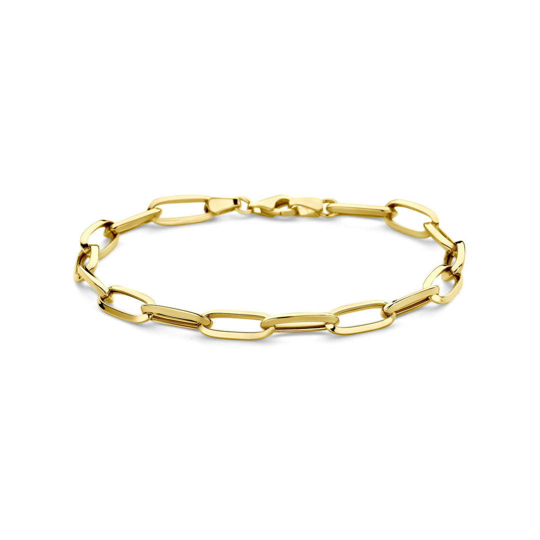 De Van der Kooij Collectie armband closed forever is een 14K geelgouden armband (5,8 mm, 19 cm) met langwerpige ovale schakels en een karabijnsluiting, afgebeeld op een witte ondergrond.