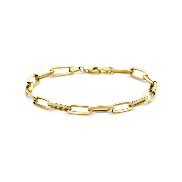 De Van der Kooij Collectie armband closed forever is een 14K geelgouden armband (5,8 mm, 19 cm) met langwerpige ovale schakels en een karabijnsluiting, afgebeeld op een witte ondergrond.