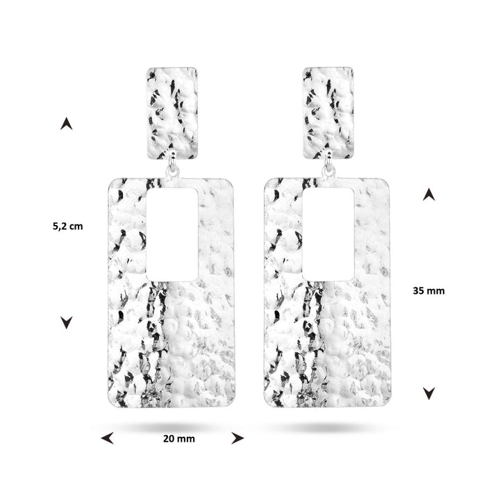 earrings rectangle hammered silver rhodium plated