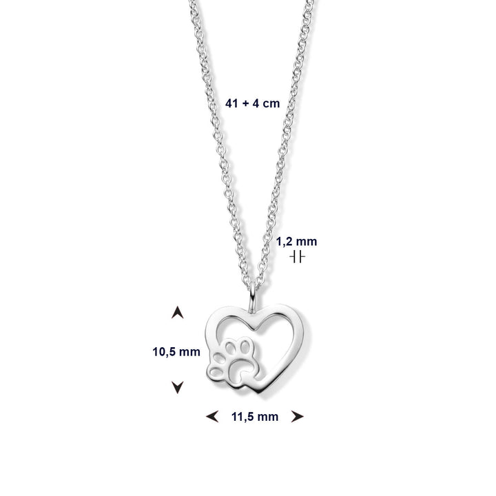 necklace heart dog paw 41 + 4 cm silver rhodium plated