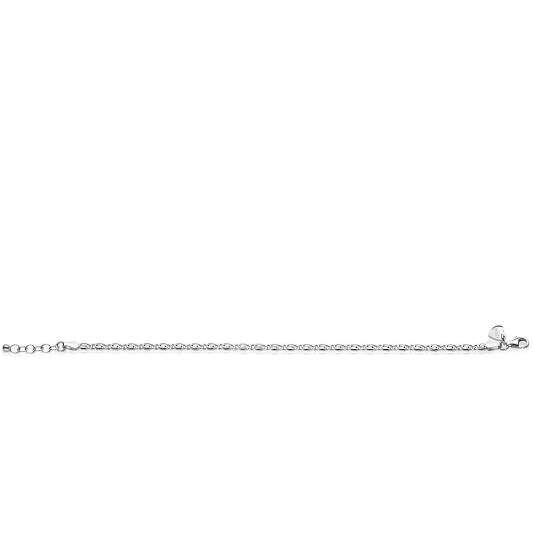 De Zinzi Armband zilver ZIA2712 van Zinzi heeft dubbele krul schakels en een karabijnsluiting, afgebeeld op een witte achtergrond.