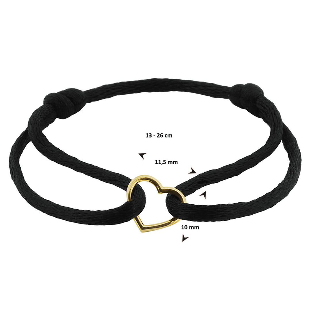 bracelet satin heart 14K gold with rubber/nylon/leather