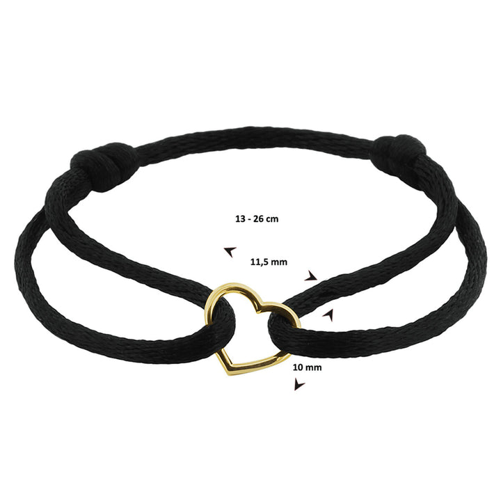 bracelet satin heart 14K gold with rubber/nylon/leather