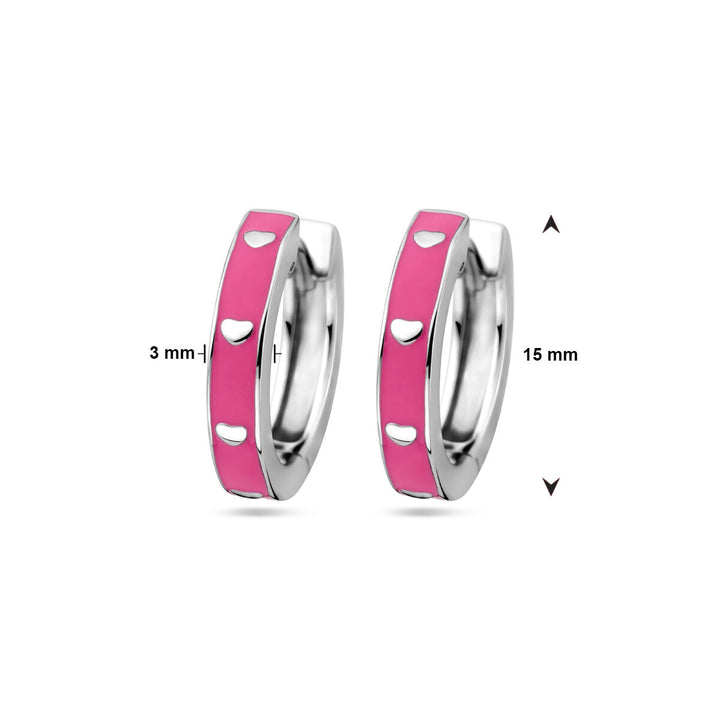 klapoorringen roze emaille zilver gerhodineerd