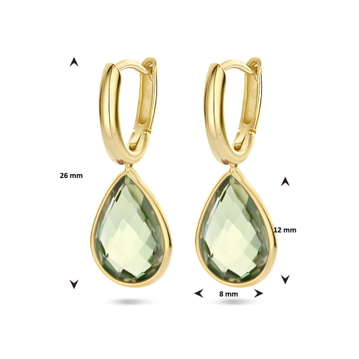 klapoorringen groen amethist 14K geelgoud
