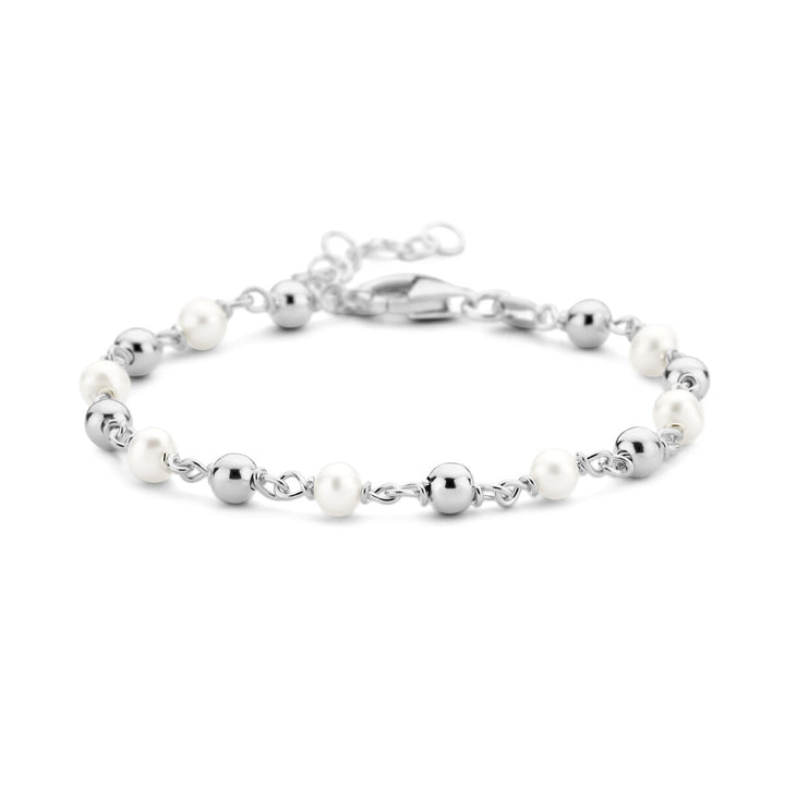bracelet pearl and beads 16 + 3 cm silver rhodium plated