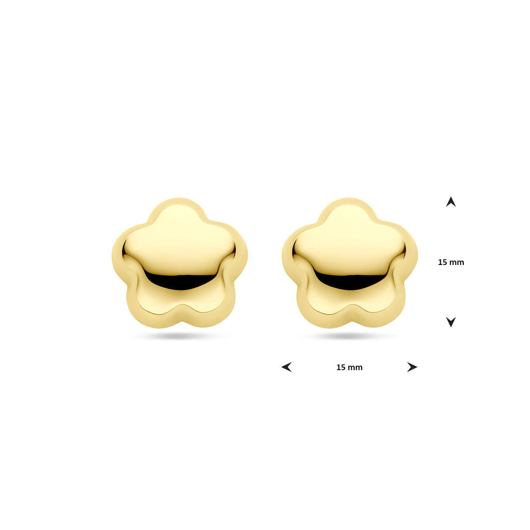 oorknoppen bloem 15 mm 1 micron zilver verguld (geel)