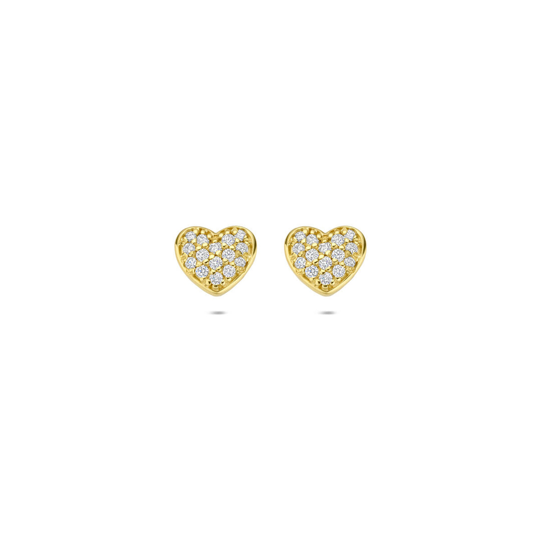 14k Geelgouden oorknopjes met hartje diamant