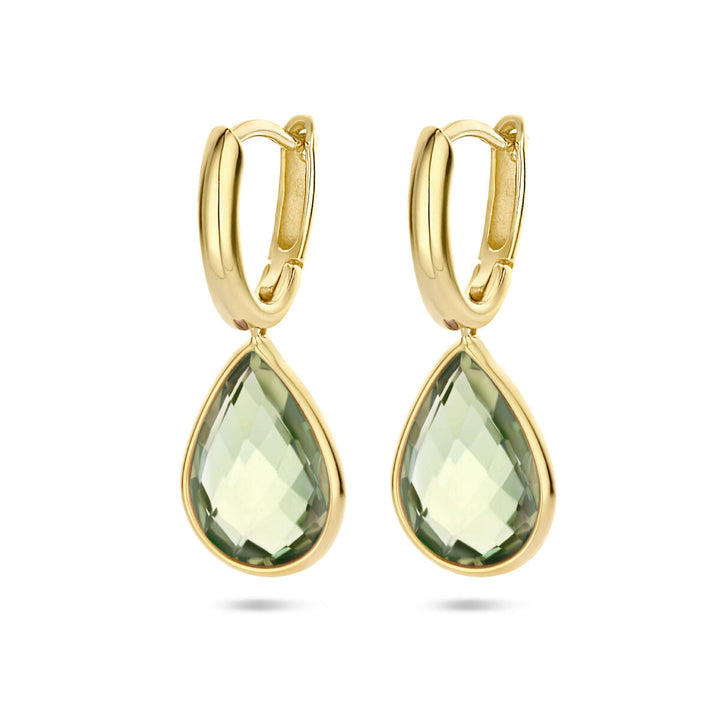 klapoorringen groen amethist 14K geelgoud