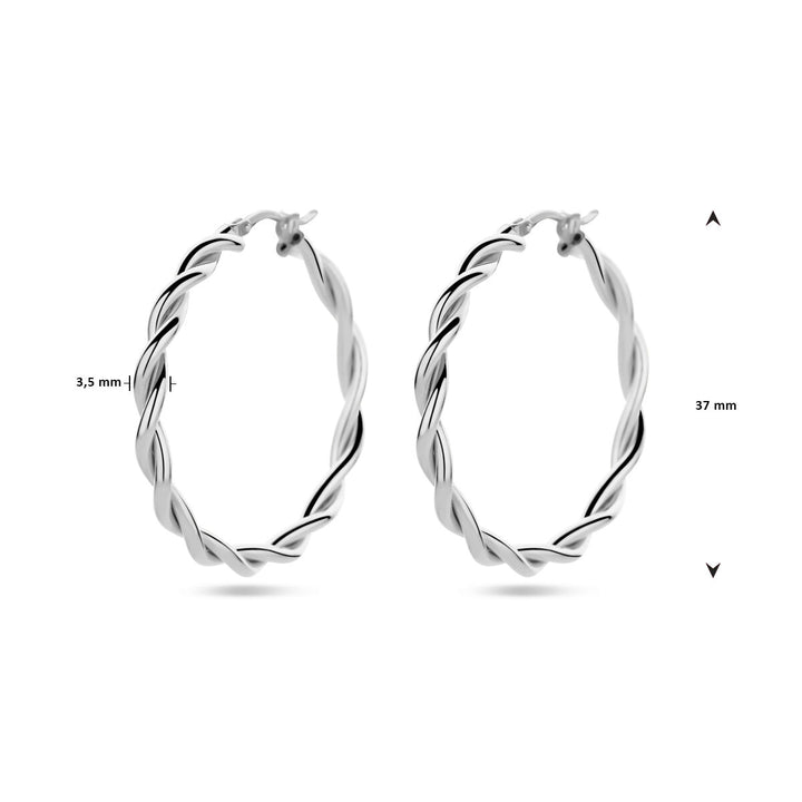 earrings 3.5 mm twisted tube silver rhodium plated