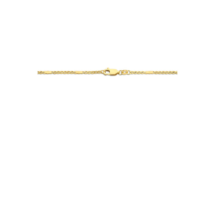 De Van der Kooij Collectie Gouden ketting heren - collier valkenoog met tussenstuk 1,9 mm 14K is horizontaal afgebeeld met een kleine karabijnsluiting op een effen witte ondergrond.