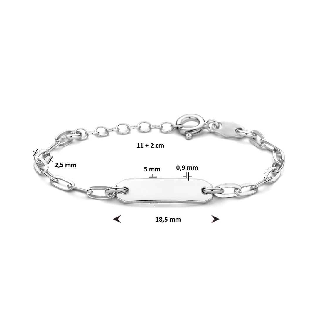 Baby bracelet silver paper clip flat tube plate 5.0 mm rhodium plated