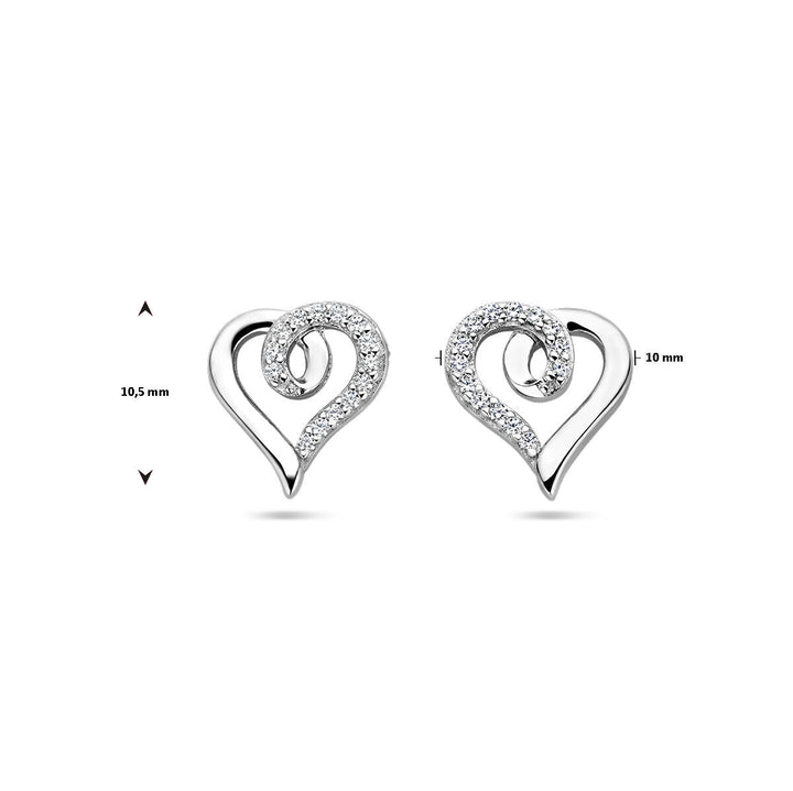 ear studs heart and zirconia silver rhodium plated