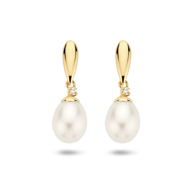 earrings pearl and zirconia 14K yellow gold