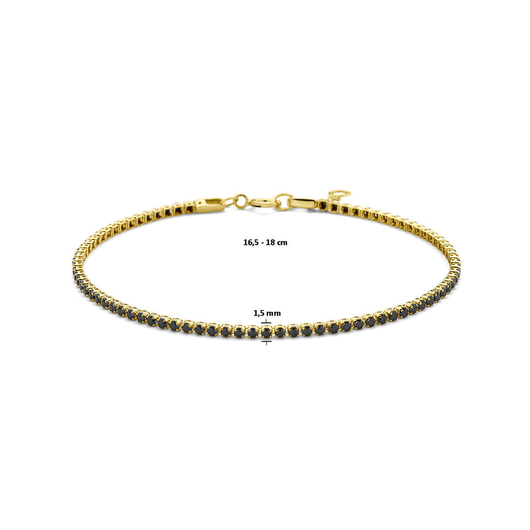tennis bracelet black spinel 1.5 mm 16.5 - 18 cm 14K yellow gold