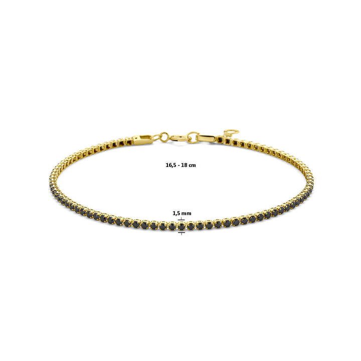 tennis bracelet black spinel 1.5 mm 16.5 - 18 cm 14K yellow gold