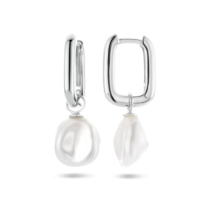earrings paper clip baroque pearl silver rhodium plated