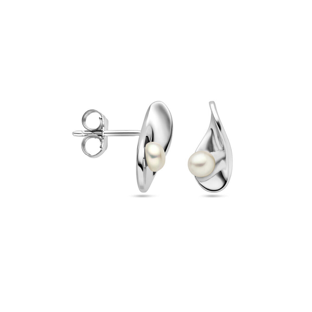 ear studs pearl silver rhodium plated