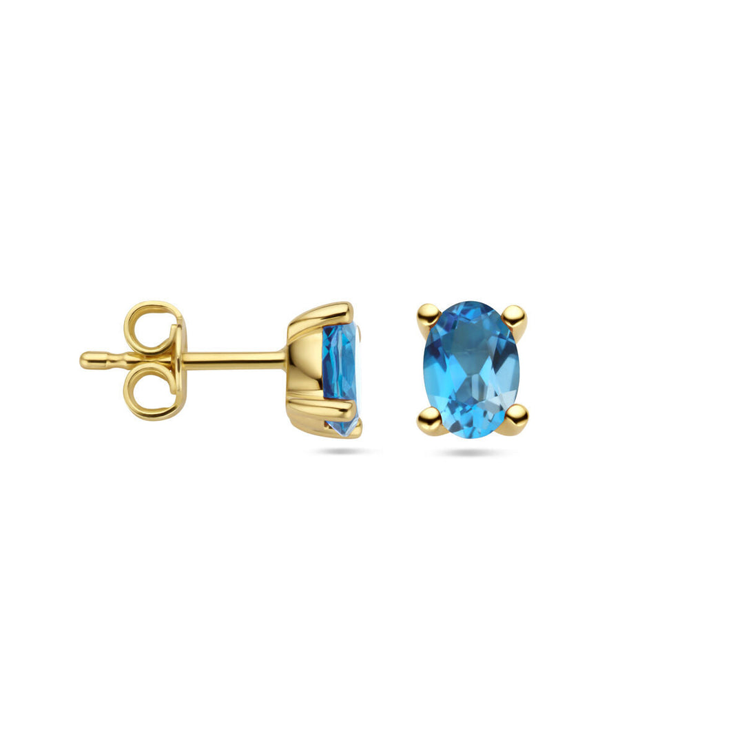 oorknoppen london blue topaas 14K geelgoud