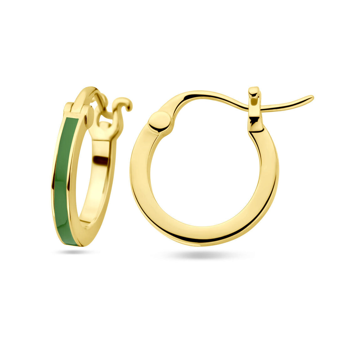 earrings green enamel 1 micron silver gold plated (yellow)