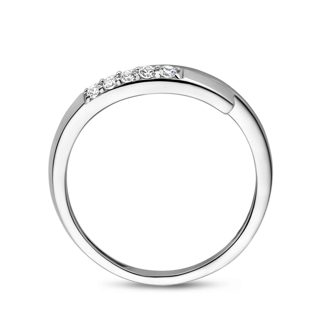 ring zirconia scratched silver rhodium plated