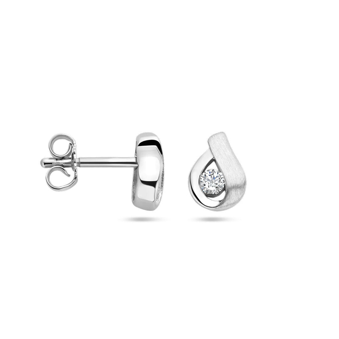 ear studs zirconia poly/matte silver rhodium plated