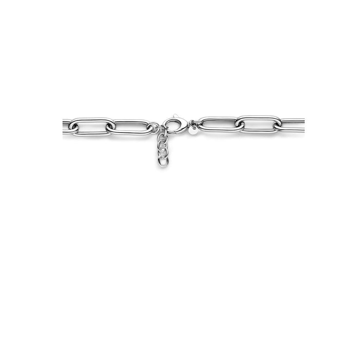 necklace paper clip round tube 11.5 mm 43 + 3.5 cm silver rhodium plated