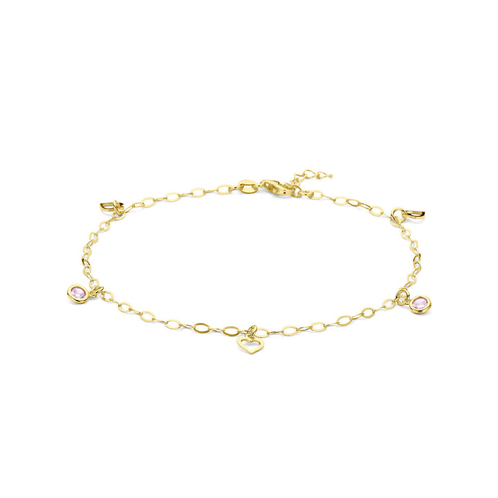 anklet heart and pink zirconia 24 + 2 cm 3 micron silver gold plated (yellow)