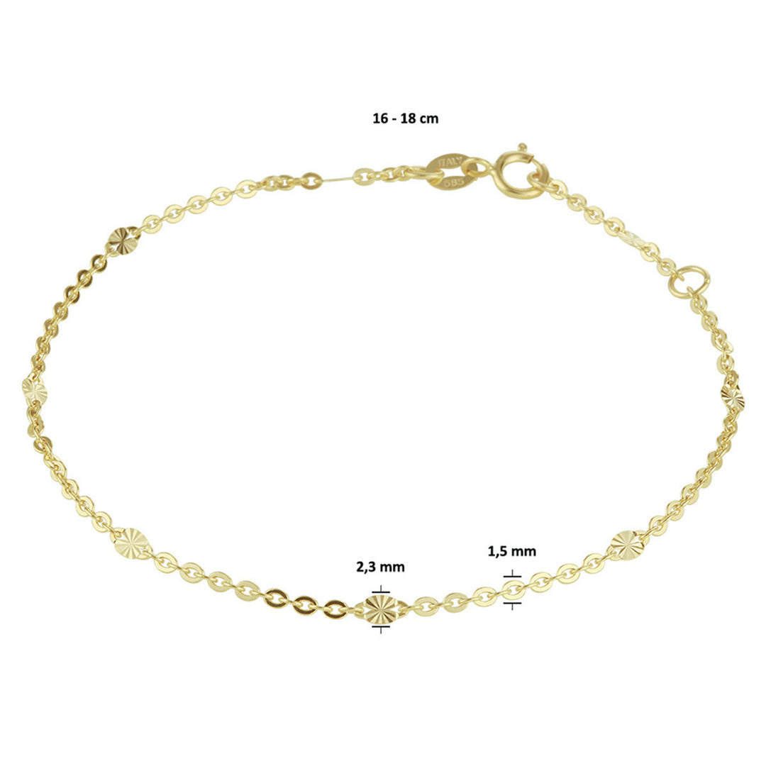 bracelet 1.5 mm 16 - 18 cm 14K yellow gold