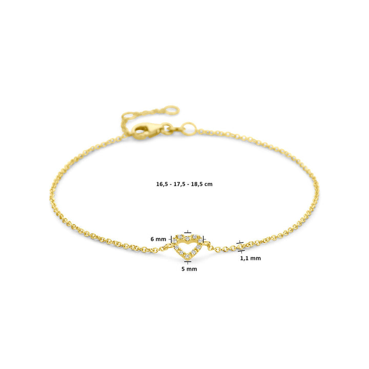 Gold bracelet ladies heart and diamond 14K