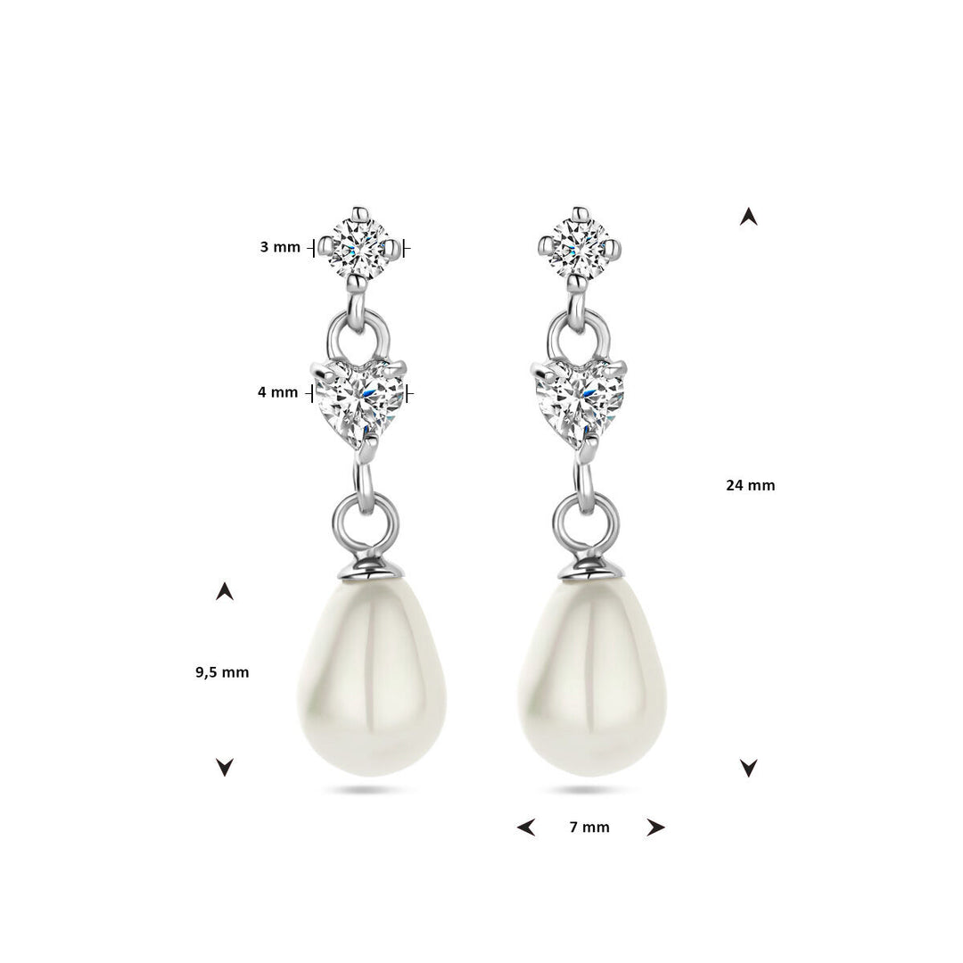 earrings pearl zirconia silver rhodium plated