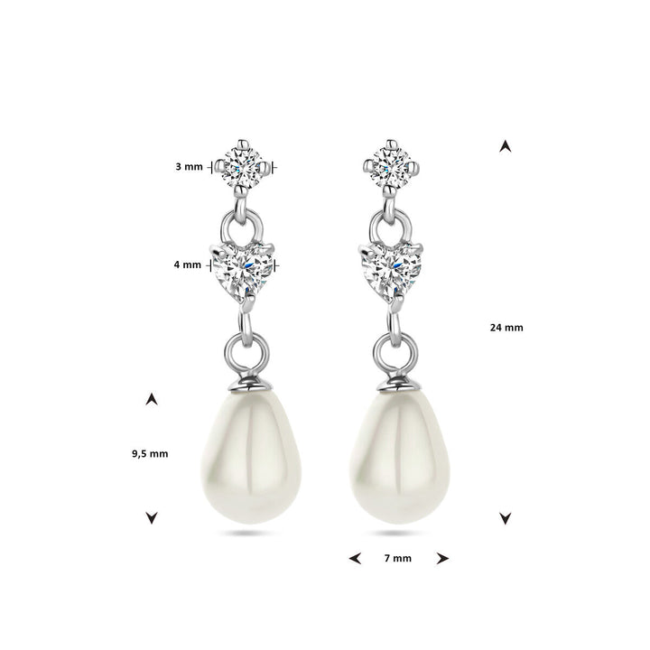 earrings pearl zirconia silver rhodium plated