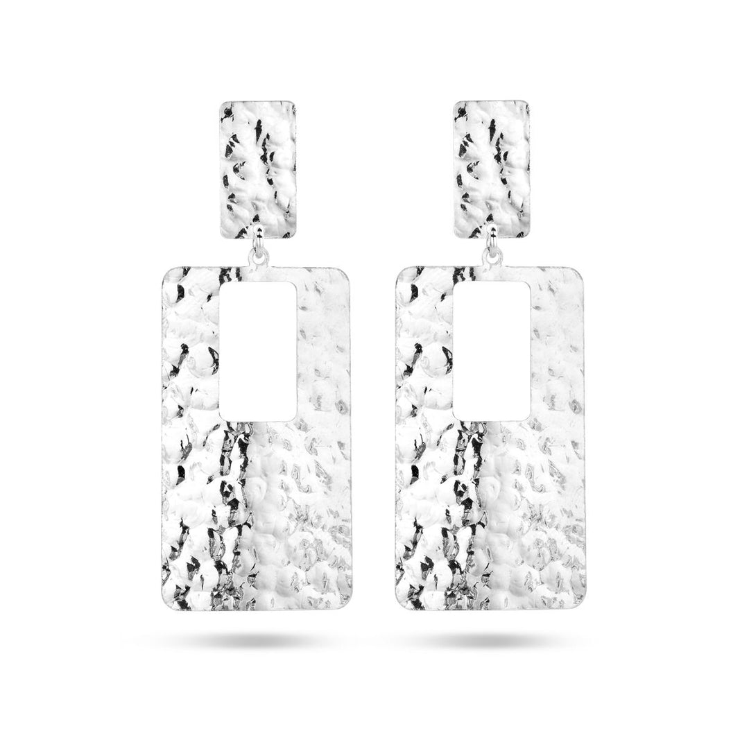 earrings rectangle hammered silver rhodium plated