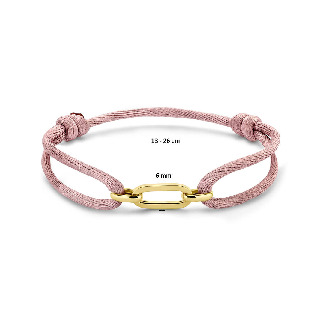 bracelet satin soft pink 13 - 26 cm 14K gold with rubber/nylon/leather