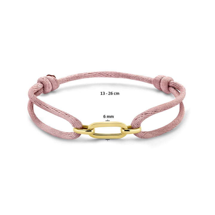 bracelet satin soft pink 13 - 26 cm 14K gold with rubber/nylon/leather