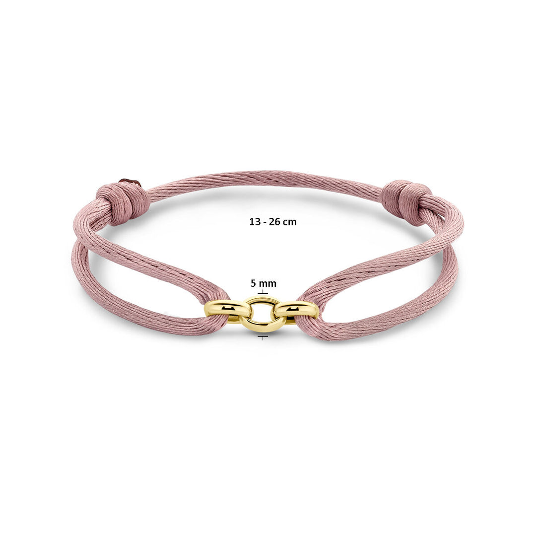 bracelet satin soft pink 13 - 26 cm 14K gold with rubber/nylon/leather