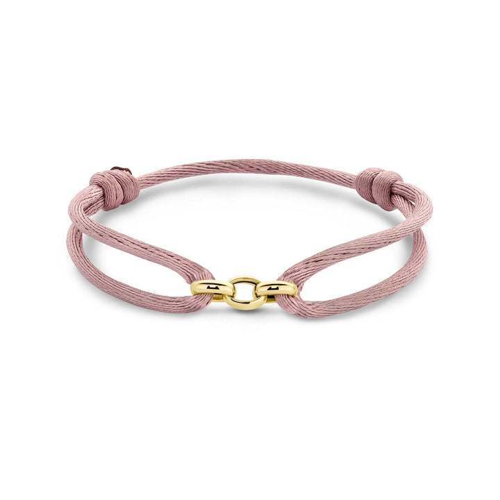 bracelet satin soft pink 13 - 26 cm 14K gold with rubber/nylon/leather