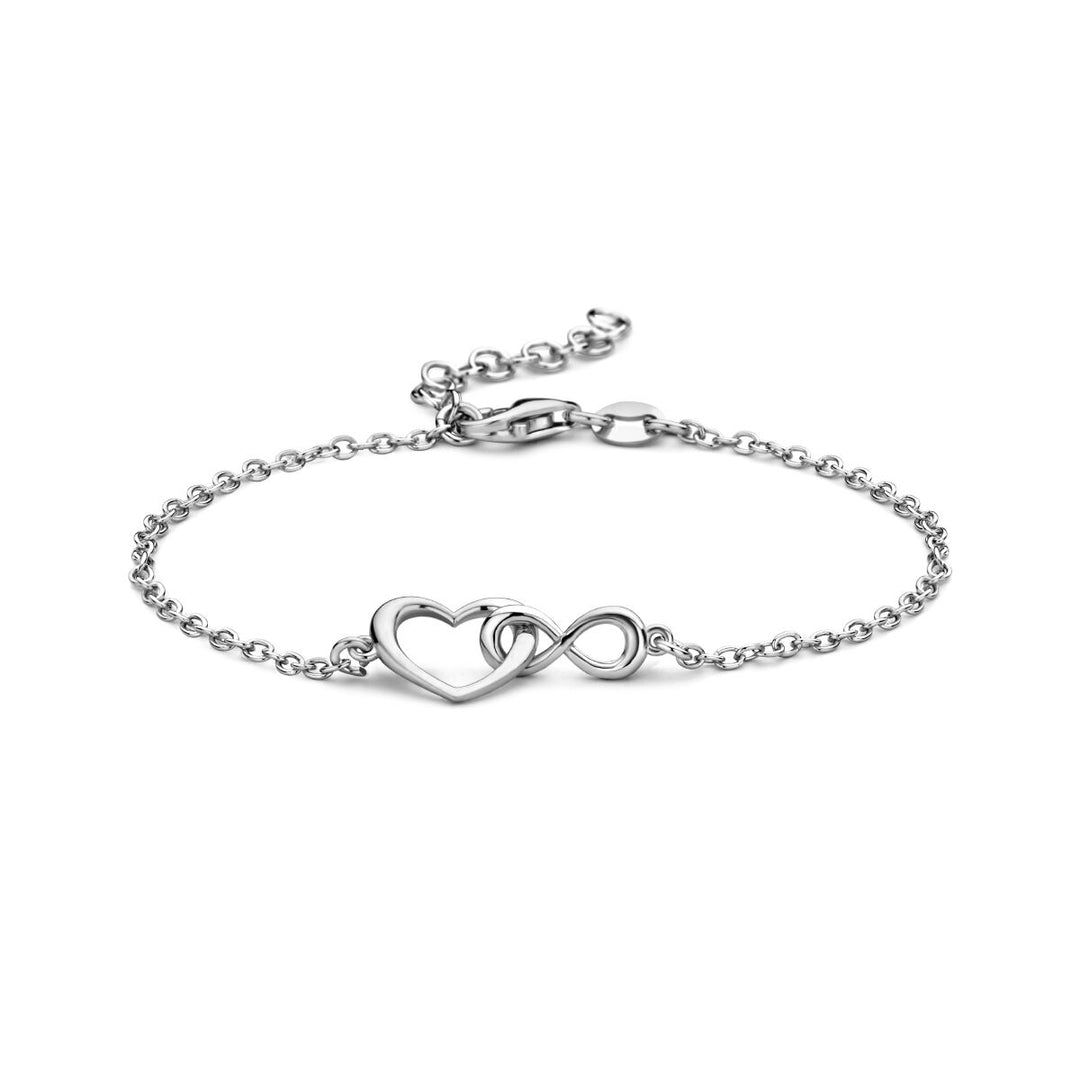 Van der Kooij Collectie armband hart en infinity (16 + 3 cm) van gerhodineerd zilver. Ideaal als valentijnscadeau dankzij de verstelbare sluiting voor perfecte pasvorm.