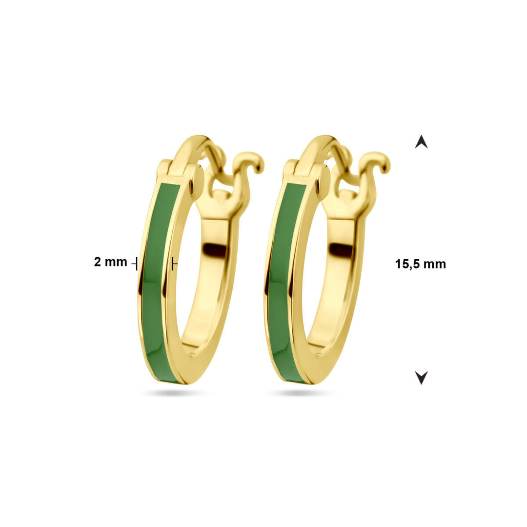 earrings green enamel 1 micron silver gold plated (yellow)