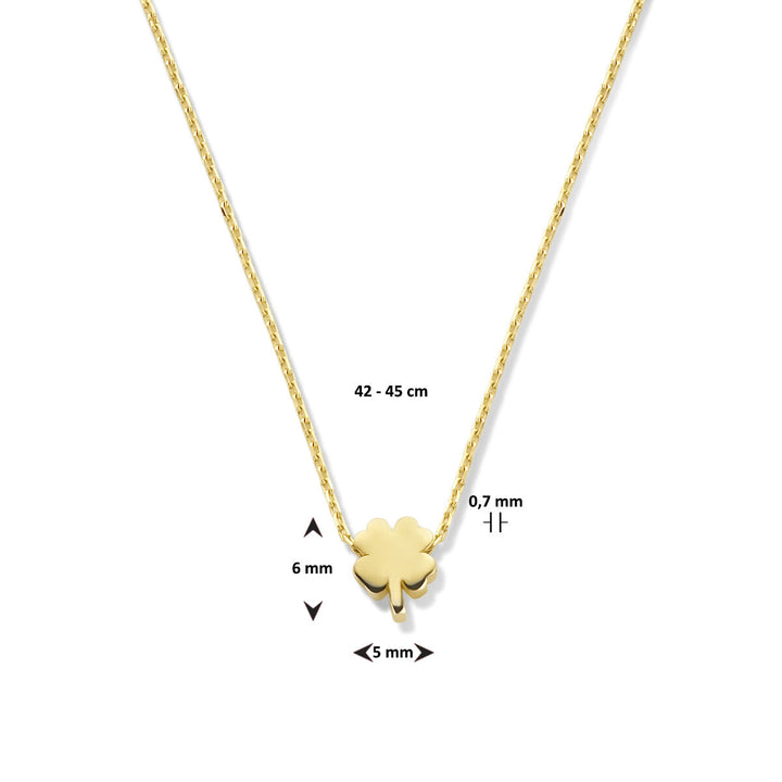 Gouden dames ketting klavertje 14K